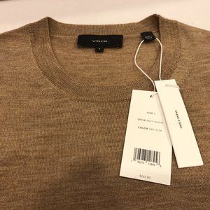 Vince 100% Merino Wool Crewneck Sweater - Brown Beige - Small